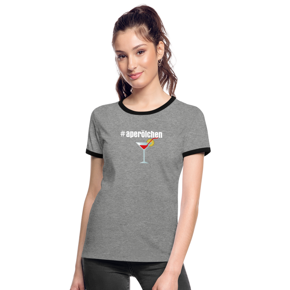 aperölchen Frauen Kontrast-T-Shirt - Grau meliert/Schwarz