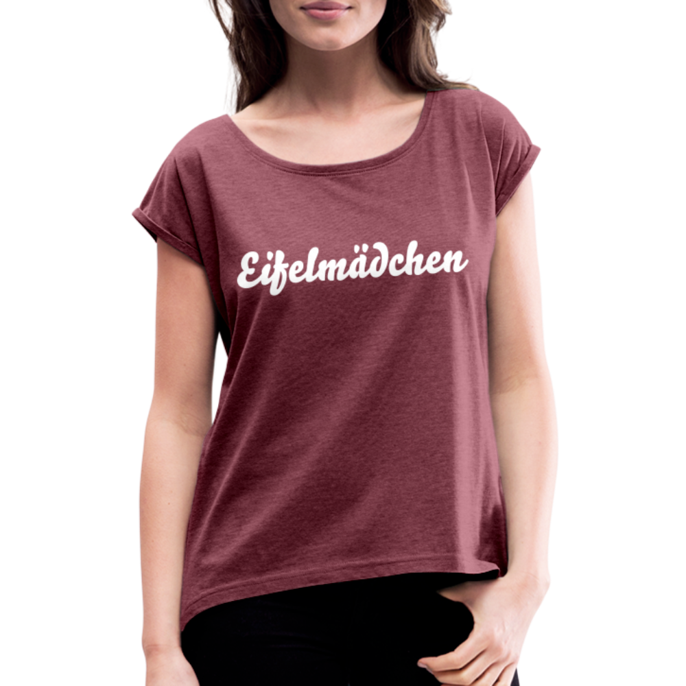 Eifelmädchen Frauen T-Shirt mit gerollten Ärmeln - Bordeauxrot meliert