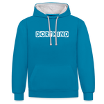 Dorfkind Kontrast-Hoodie - Pfauenblau/Grau meliert