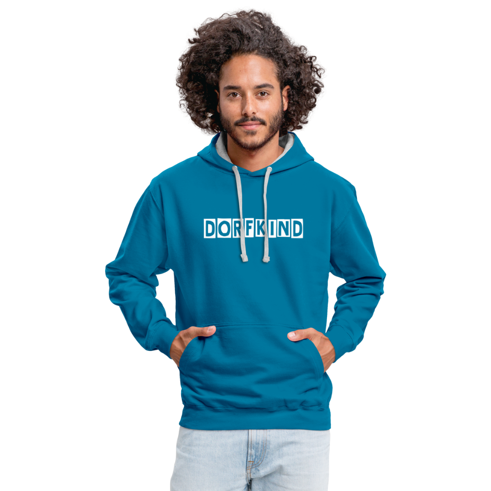 Dorfkind Kontrast-Hoodie - Pfauenblau/Grau meliert